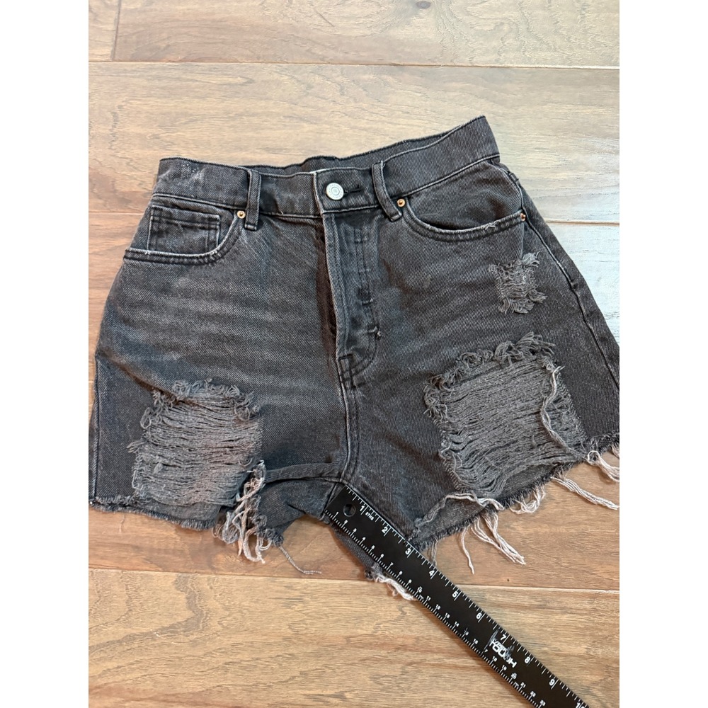 PacSun Womens High Rise Icon Short Washed Black Distressed Denim Size 25 - Picture 6 of 7
